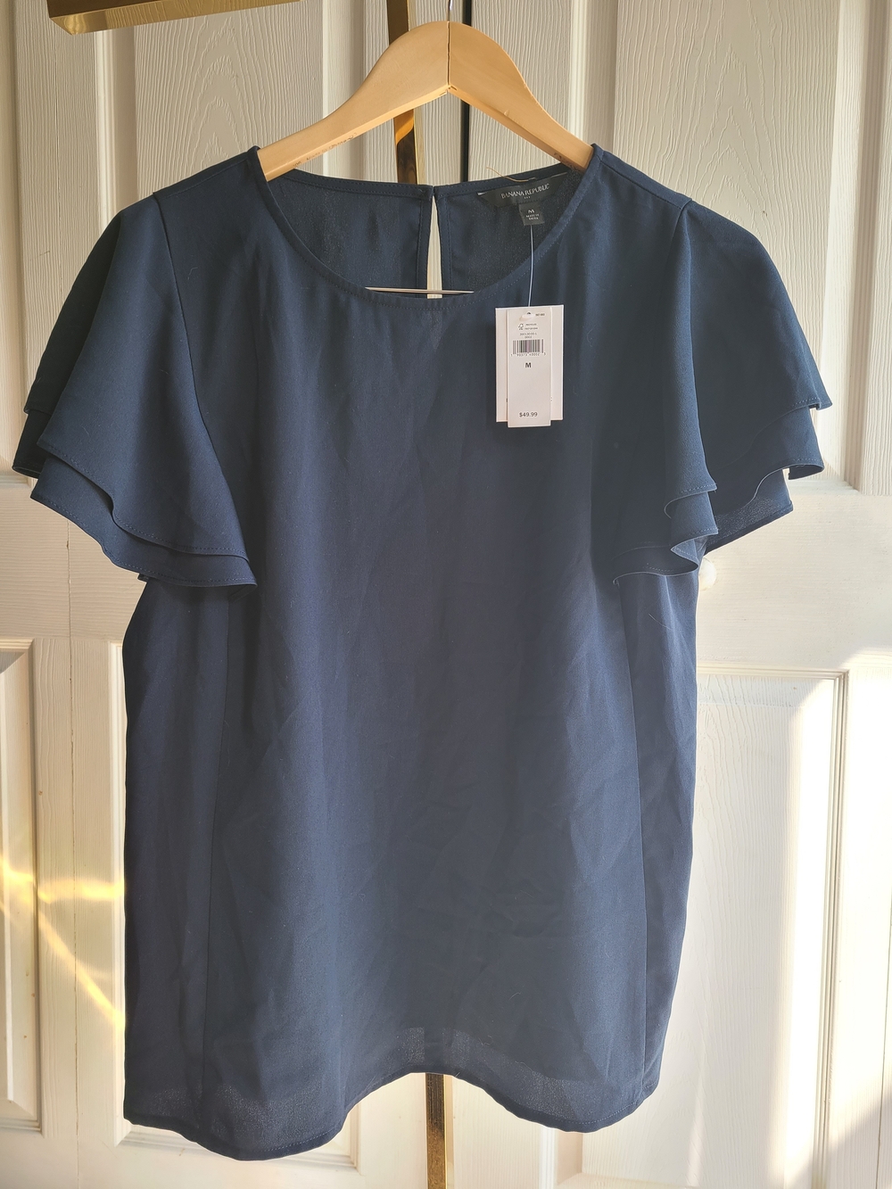 Banana Republic Navy Ruffle Sleeve Blouse
